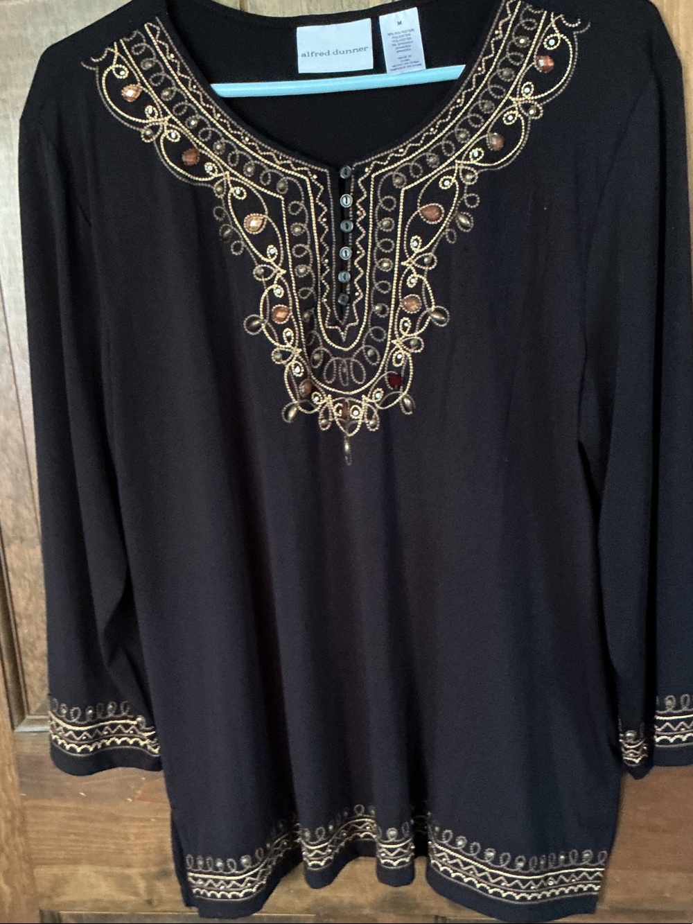 Alfred Dunner Black Tunic with Gold Embroidery